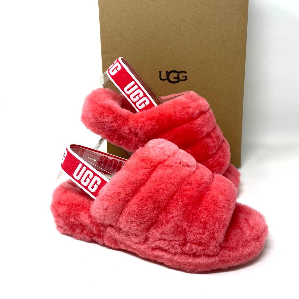 💖MEGA SALE💖UGG Women's 1095119 HSPK FLUFF YEAH Pink Fur Sheep Slides Slippers - Picture 6 of 9